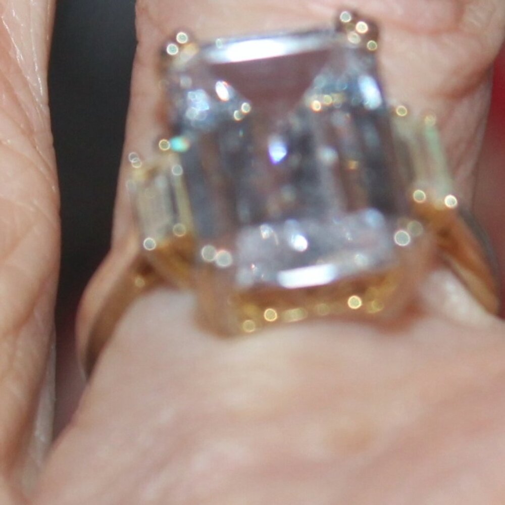 HUGE 925 Sterling 2-Tone Princess Cut CZ Engagement Statement Cocktail Ring Sz 7 - Picture 3 of 7